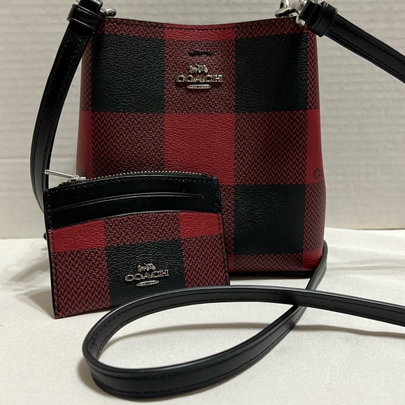 New Coach Mini Town Plaid Bucket Bag Crossbody with Card Wallet - Picture 1 of 16